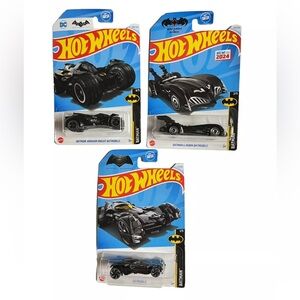 Hot Wheels Batmobile Lot Of 3 Batman & Robin - Arkham Knight- Batmobile 1:64